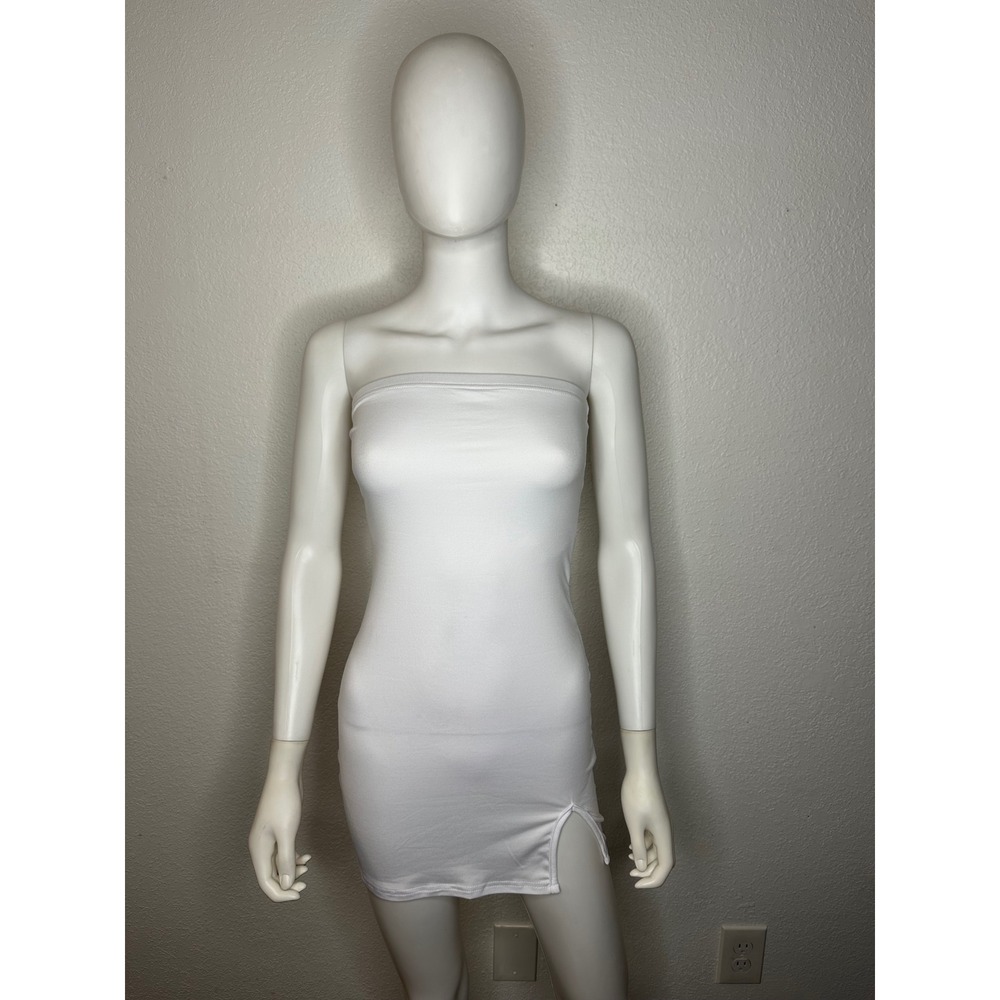 SHEIN White Strapless Tube Mini Dress with Side Slit Stretch Bodycon